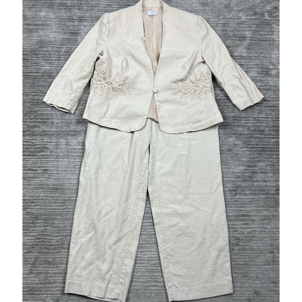 Emma James Jacket Pants Combo Womens 16P Beige‎ Linen Blend Embroidered